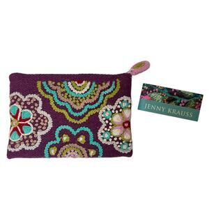 Jenny Krass Purple Embroidered Floral Handcrafted Wool Pouch NWT Y2K Inspired